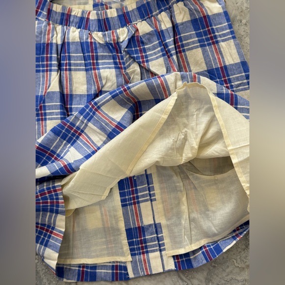 GAP Blue and Red Plaid Button-Down Dress Linen Blend - Picture 5 of 6